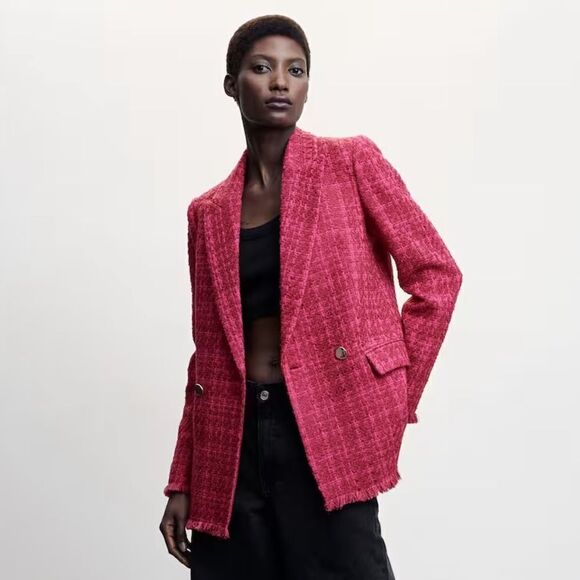 Mango Tweed Blazer Buttons Fuchsia New - Picture 9 of 9